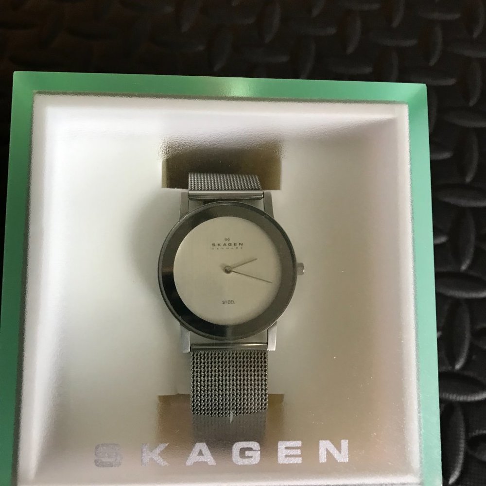 Skagen Steel Watch Ultra Thin Line Like New In Original Box